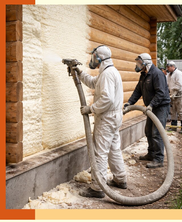 Утепление дома из бруса пенополиуретаном в Павлово