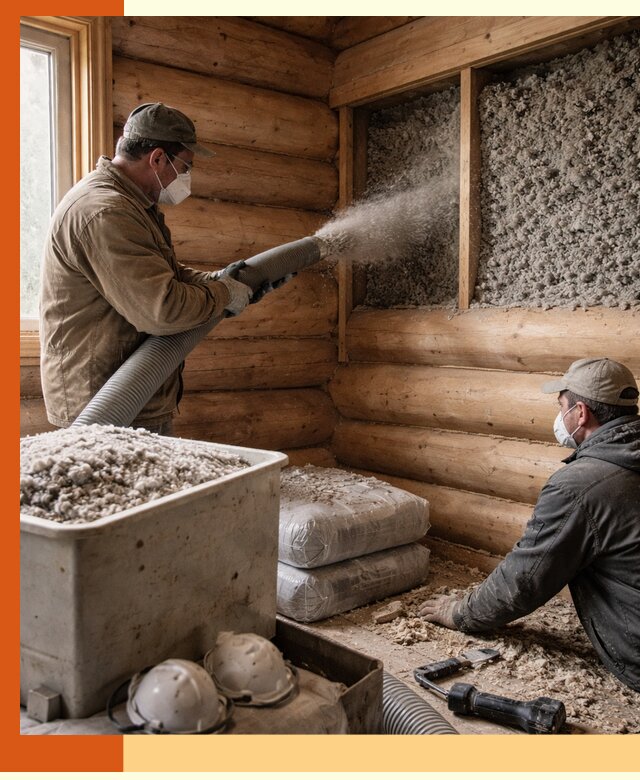 Утепление дома из бруса эковатой в Павлово