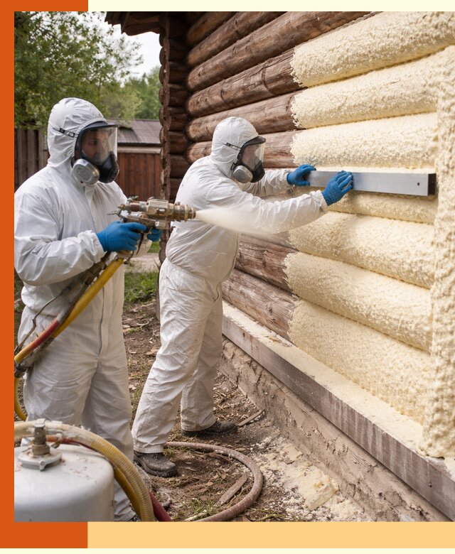 Утепление бревенчатого дома ППУ в Павлово эффективной изоляцией