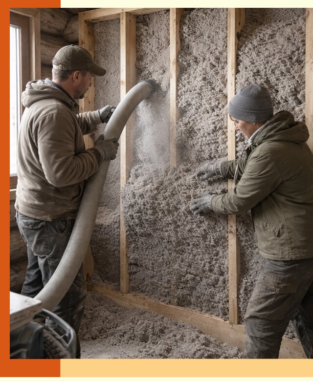 Утепление бревенчатого дома эковатой в Павлово