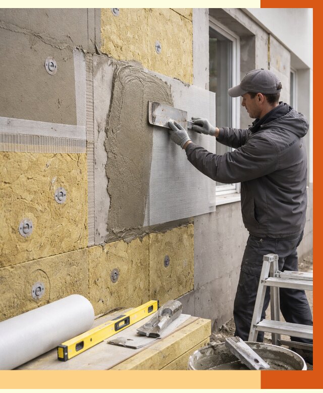 Утепление фасада под штукатурку в Павлово от 4258 руб/м2 — монтаж пенопластом и минватой | ТепломастерПвв