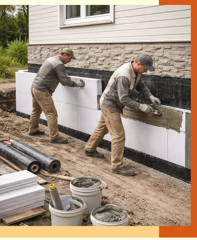 Утепление фундамента снаружи в Павлово от 4258 руб. за м² | ТепломастерПвв