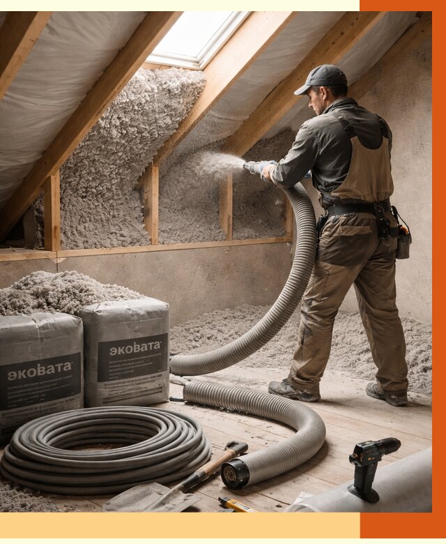 Утепление мансарды эковатой в Павлово от 2230 руб/м2 — монтаж, задувка, цена | ТепломастерПвв