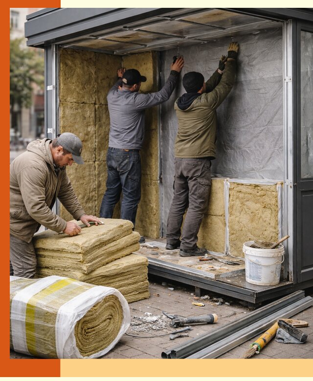Утепление павильона шаурмы под ключ в Павлово
