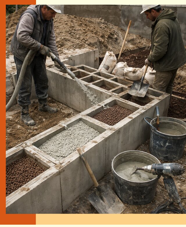 Заполнение полостей фундамента в Павлово герметичным утеплением и повышением прочности