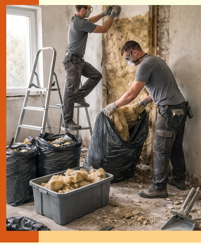 Демонтаж старого утеплителя и вывоз отходов в Павлово